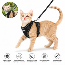 Escape Proof Cat Harness And Leash Set Vest Black Breathable Mesh Adjustable XS