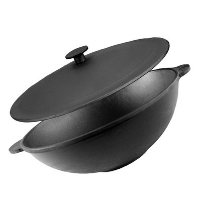 Wok Bratpfanne Gusseisen zwei Griffen Deckel Gusseisen Asia Wokpfanne Induktion