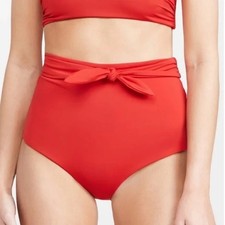 NEW Mara Hoffman Jay High Waisted Tie Front Bikini Bottom in Red Size Large