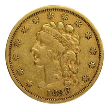 1836 $2.50 Gold Classic Head, No Motto on Reverse Circulated Condition Block 8