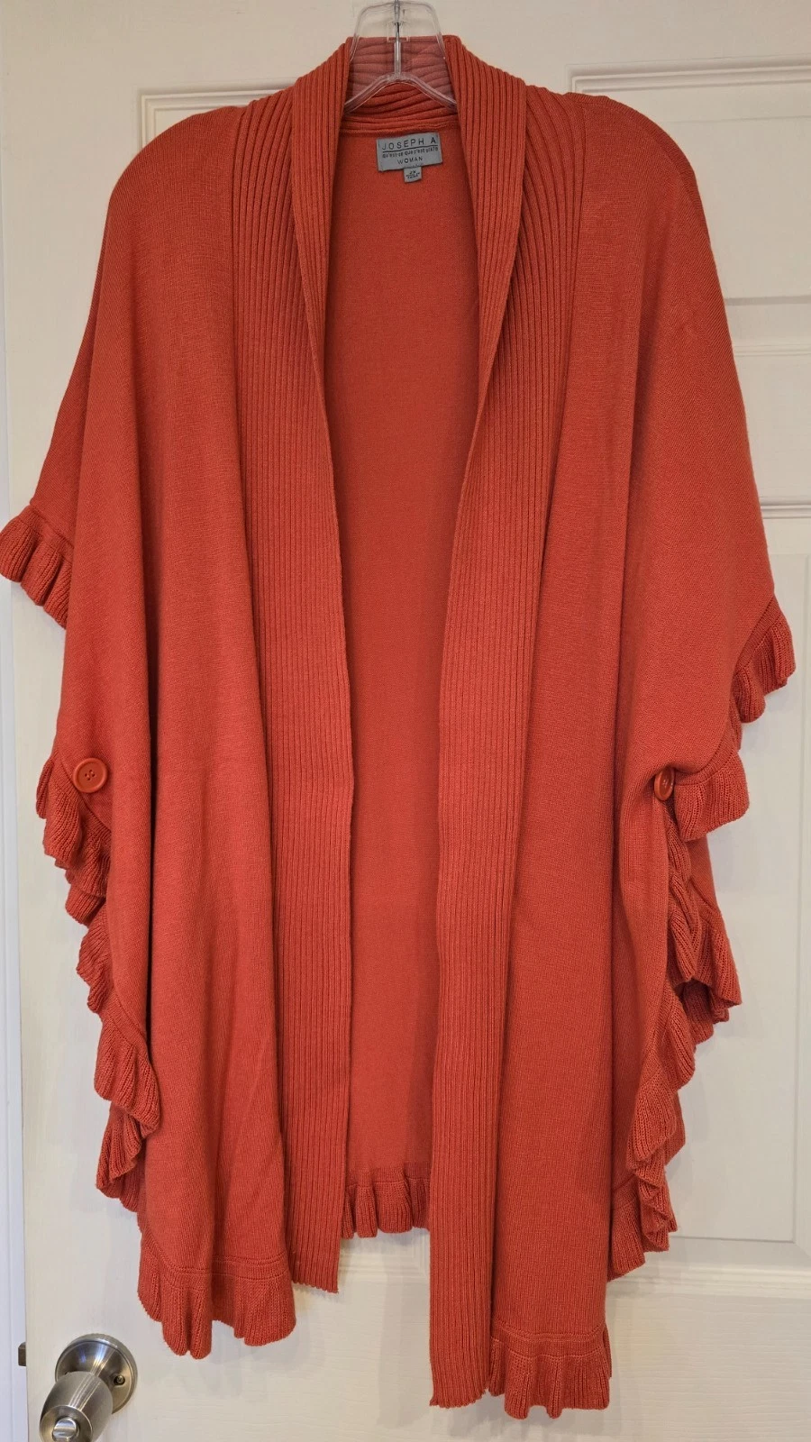 2X Wrap Poncho Sweater Lagenlook Open Front Rusty Orange Ruffled by Joseph A.