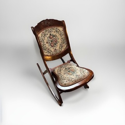 VTG Victorian Folding Rocker Carved Wooden Rose Rocking Chair Floral ...