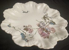LIMOGES F & C OSLER HAND PAINTED SCALLOPED PLATE, PURPLE FLORAL DESIGN
