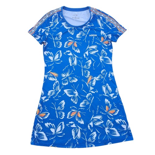 Blaues Minikleid mit Schmetterlingsdruck Adidas Farm Rio Gr. M Athleisure Track Stripes - Bild 10 von 10