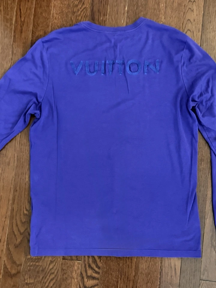 路易威登长袖 T 恤刺绣标志男式 XL 紫色正品 — 第 2/4 张图片