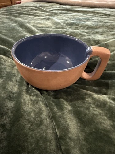 Vintage Frankoma  Pottery Soup Bowl Mug Dark Blue Interior Terra Cotta Exterior