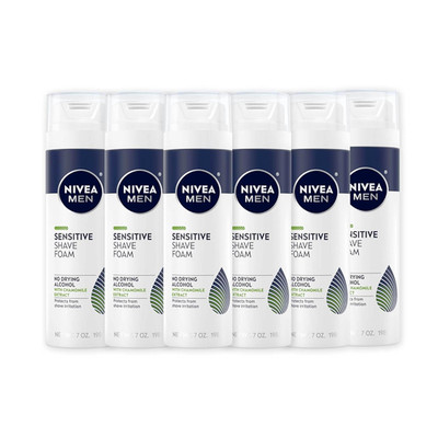 NIVEA MEN Sensitive Shave Foam with Vitamin E, 6 Pack of 7 Oz Cans