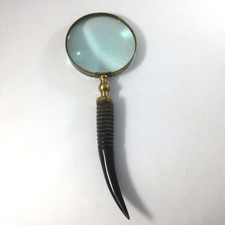Vintage Brass Magnifying Glass with Horn Handle 11"
