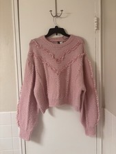 H&M Divided Pink Chunky Open Knit Sweater Women XL Soft Acrylic Pullover Casual