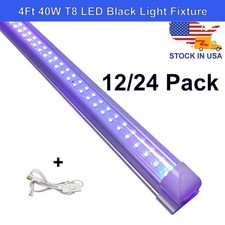 12 or 24 Pack 4Ft LED UV Black Light Bar Fixtures Ultraviolet T8 Integrated Tube