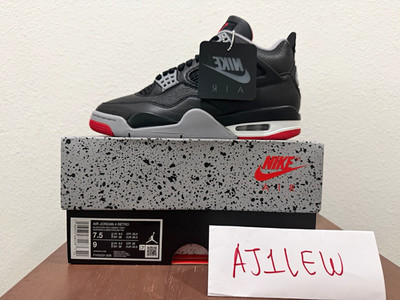 Nike Air Jordan 4 Retro - Bred Reimagined Black/Fire Red-Cement Grey sz 7.5M