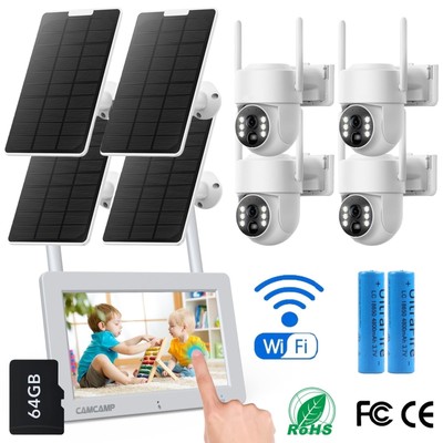 4MP Wireless Security Camera System Solar Battery PTZ Camera Touchscreen Monitor