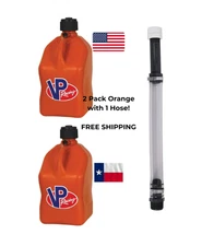 VP Racing 2 Pack Orange 5.5 Gallon Square Utility Jug + 1 Deluxe Fill Hose