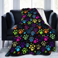 Ouqiuwa Colorful Dog Paw Print Throw Blanket Soft Lightweight Flannel Fleece ...