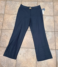 Chaps Womens Navy Blue Linen Lined Pants W/Gold Buckle Career Nautical Sz 12 Exc