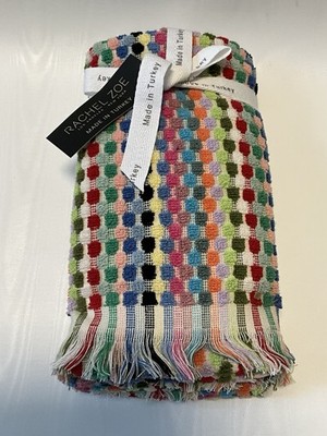 Rachel Zoe Hand Towels 2 Pc Bathroom Set Check Fringed Polka Dots NWT Colorful 