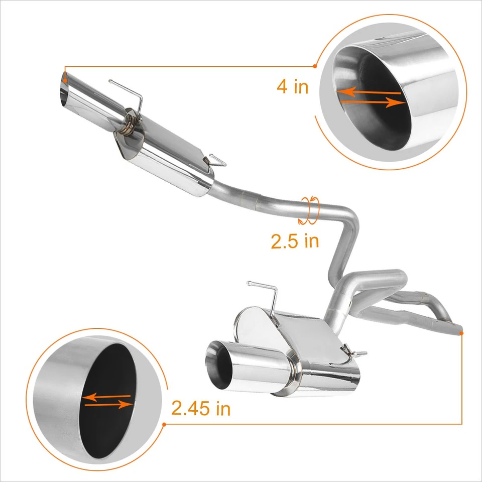 For 05-10 Ford Mustang 4.0 V6 Dual 4" Rolled Tip Muffler Catback Exhaust System - Image 3 of 4