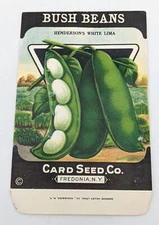 Vtg Bush Beans Seed Packet - Card Seed Co Fredonia NY Henderson's White Lima NOS