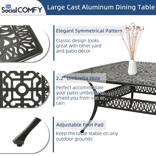 9 Piece Outdoor Patio Dining Set Cast Aluminum Furniture Table and Swivel Chairs - Picture 66 of 72