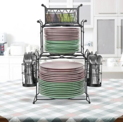 3 Tier Utensil Serving Caddy Buffet Party Organizer Steel Storage Plate Dish Fun