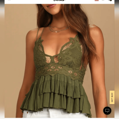 Free People Adella Cami - M / Olive Sparrow