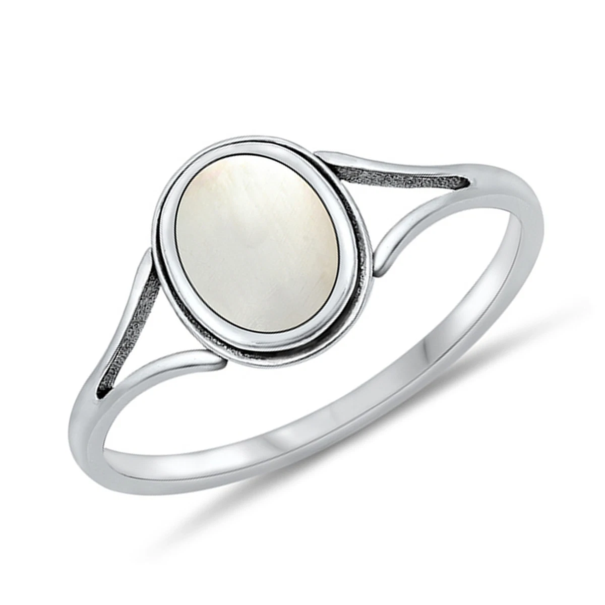 925 Sterling Silver Mother of Pearl Single Stone Ring Sizes 4 10