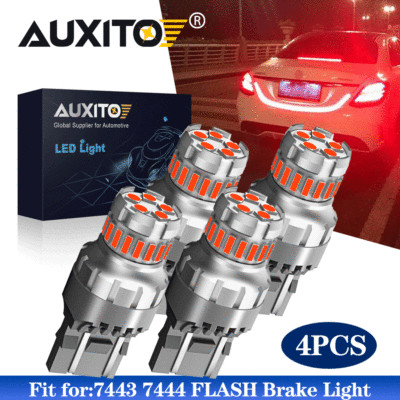 4x T20 7443 7440 Red Alert Flash Strobe Blinking LED Brake Tail Light Bulbs EOH
