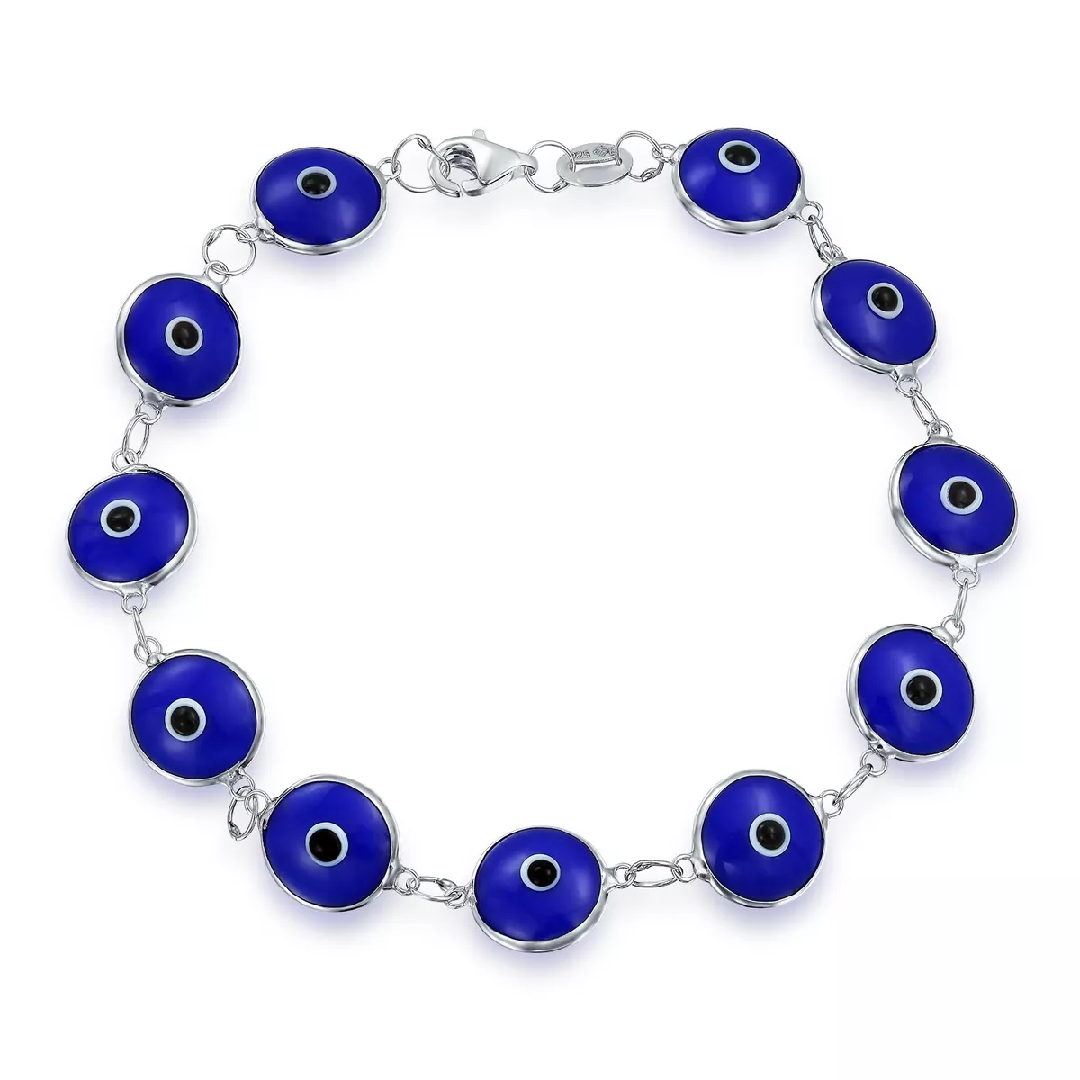 Turkish Multi Colors Evil Eye Glass Bead Bracelet .925Sterling