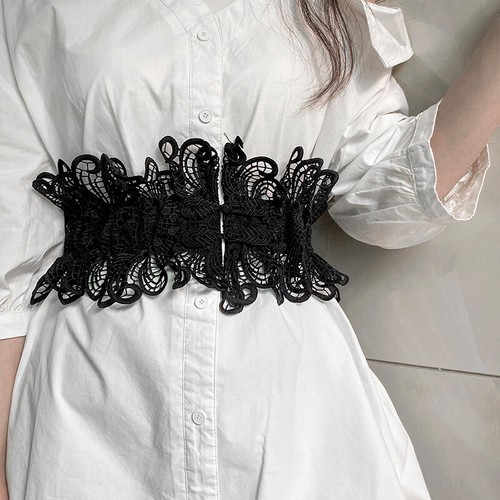 Mujeres Encaje Cintura Ancha Cinturón Corsé Cintura Rana Botón Elástico Retro Negro - Imagen 5 de 8