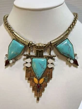 Interesting Tibetan/Southwest Style Ornate Turquoise, Varied Stone Necklace