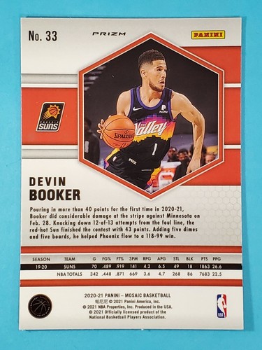 2020-21 Panini Mosaic SILVER PRIZM Devin Booker Phoenix Suns #33 - Picture 2 of 2