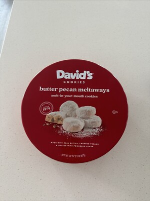 David's Cookies EMPTY Collectible Large Red Metal Tin Round Storage Container