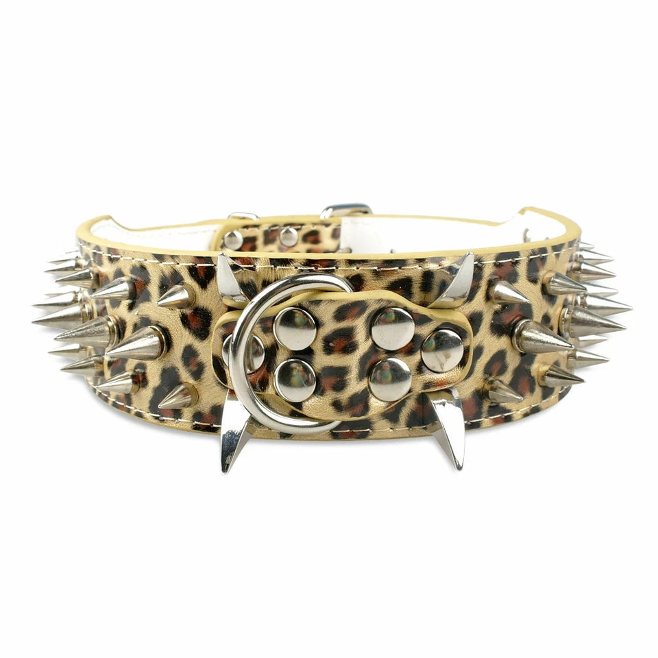 5cm Large Collier Gros Chien Cuir avec Pointes Clouté Réglable Pitbull Noir S-XL - Photo 3/4