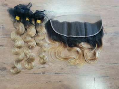 12A 1b/27# ROOT OMBRE BRAZILIAN VIRGIN HUMAN HAIR BODY WAVE 16+18+20&14 FRONTAL
