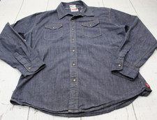 Wrangler Indigo Long Sleeve Pearl Snap Blue Denim Shirt Men's XL