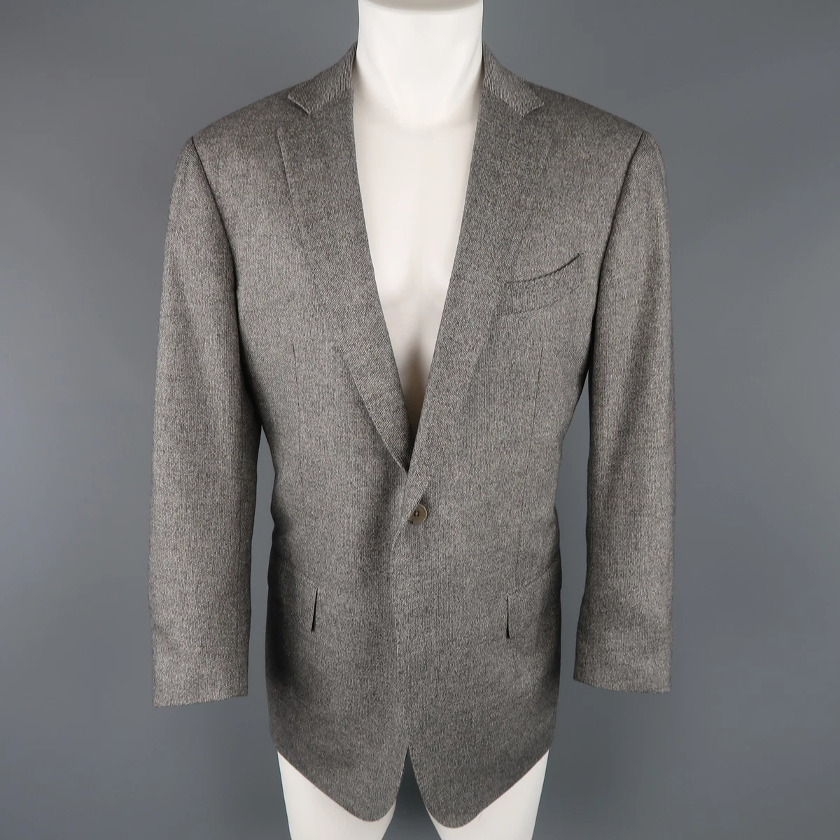 ERMENEGILDO ZEGNA 44 Grey Heather Wool Cashmere Notch Lapel