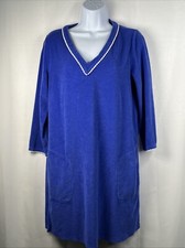 Lands' End Women's Sz S V-Neck Terry Blue Swimsuit Cover Up Navy side Pockets