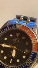 Mens 2T ESQ Esquire Movado 6.25" wrist 30046 Pepsi Bezel quartz DIVER for repair