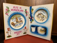 Vintage Alice In Wonderland Children  s Plate Dish Mug Nursery Set Boxed
