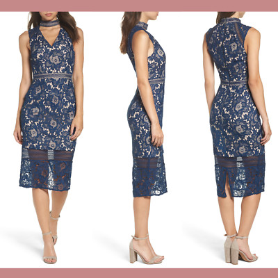 NEW $220 Cooper St Alessandra Lace Choker Midi Dress in Navy [SZ 4 US] #E598