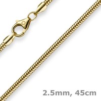 2,5Mm Kette Collier Schlangenkette Aus 585 Gold Gelbgold, 45Cm, Damen, Goldkette