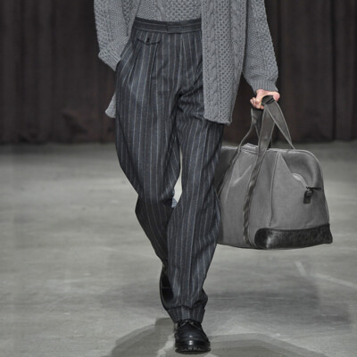 Mens Neapolitan Straight Striped Wool Trousers Loose Catwalk Woolen Casual Pants