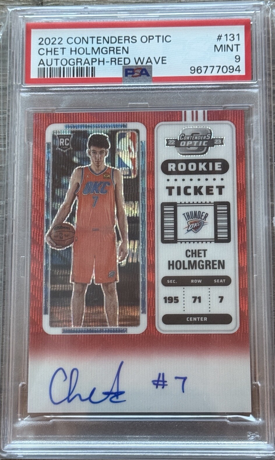 2022-23 Contenders Optic Chet Holmgren #131 Red Wave Auto Rookie RC PSA 9