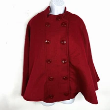 KZ Karen Zambos Womens Cape Jacket sz M Red Waist Length Button Front
