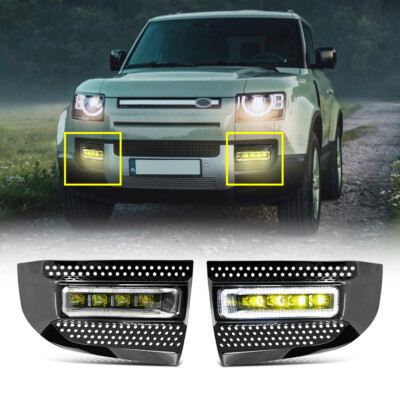 For Defender 90 110 130 2021-2024 Yellow LED Fog Lights Driving Lamp W/White DRL