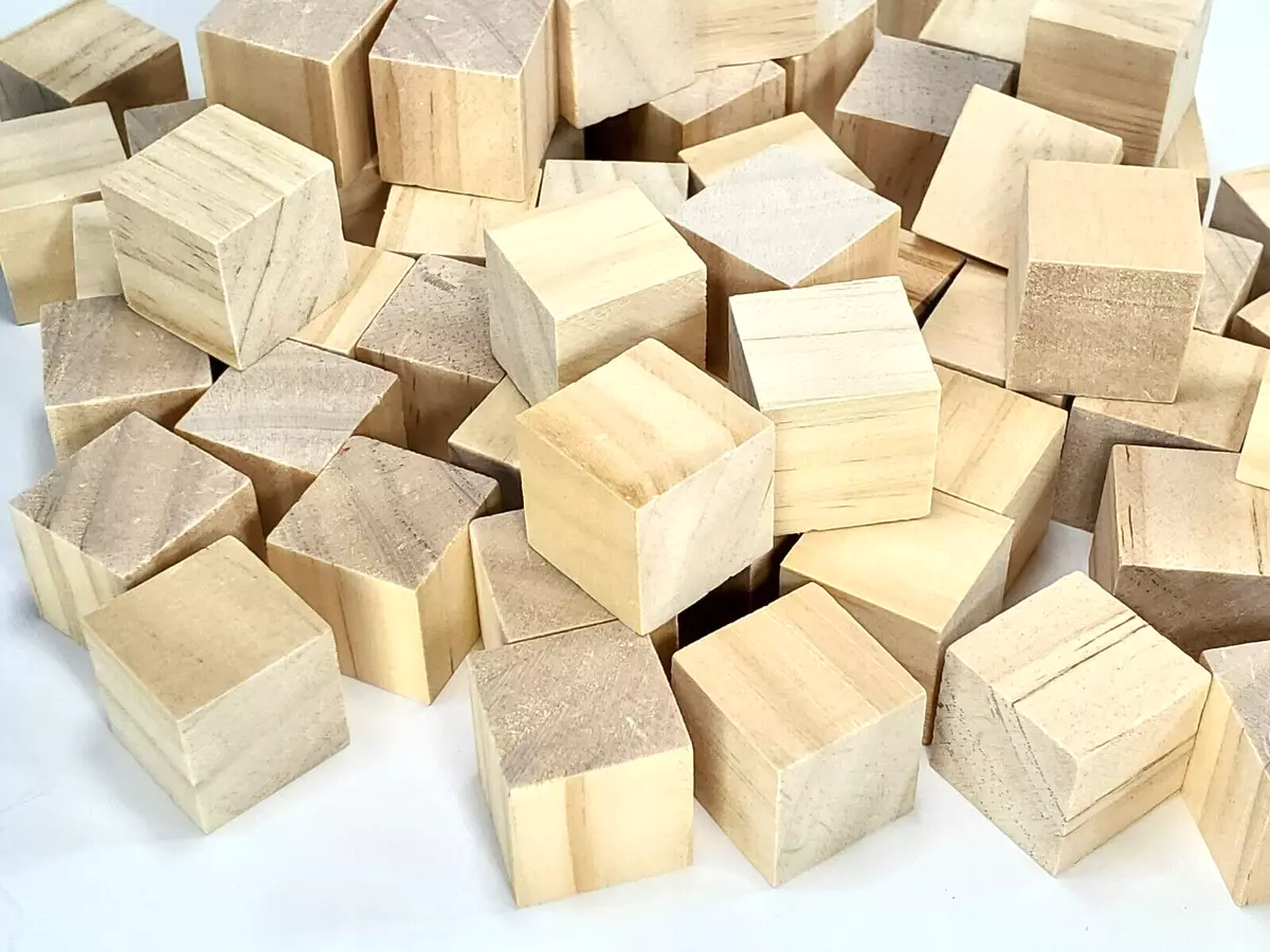 50 Pieces - Solid Wood Cubes 1-Inch Wooden Blocks Blank Wood Blocks