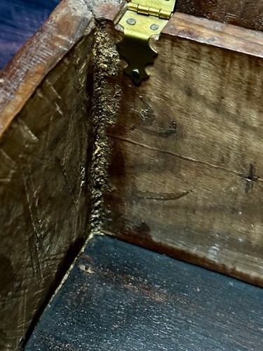 Antigua caja con bisagras diminuta de estrellas con incrustaciones de IL Schmutzler Family Staunton de 1800 - Imagen 22 de 24