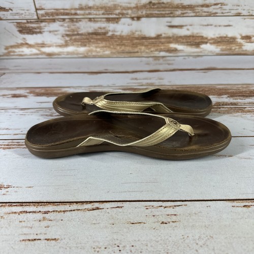 OluKai Aukai Women's 8 Beige Leather Thong Flip Flop Sandals - Picture 3 of 10