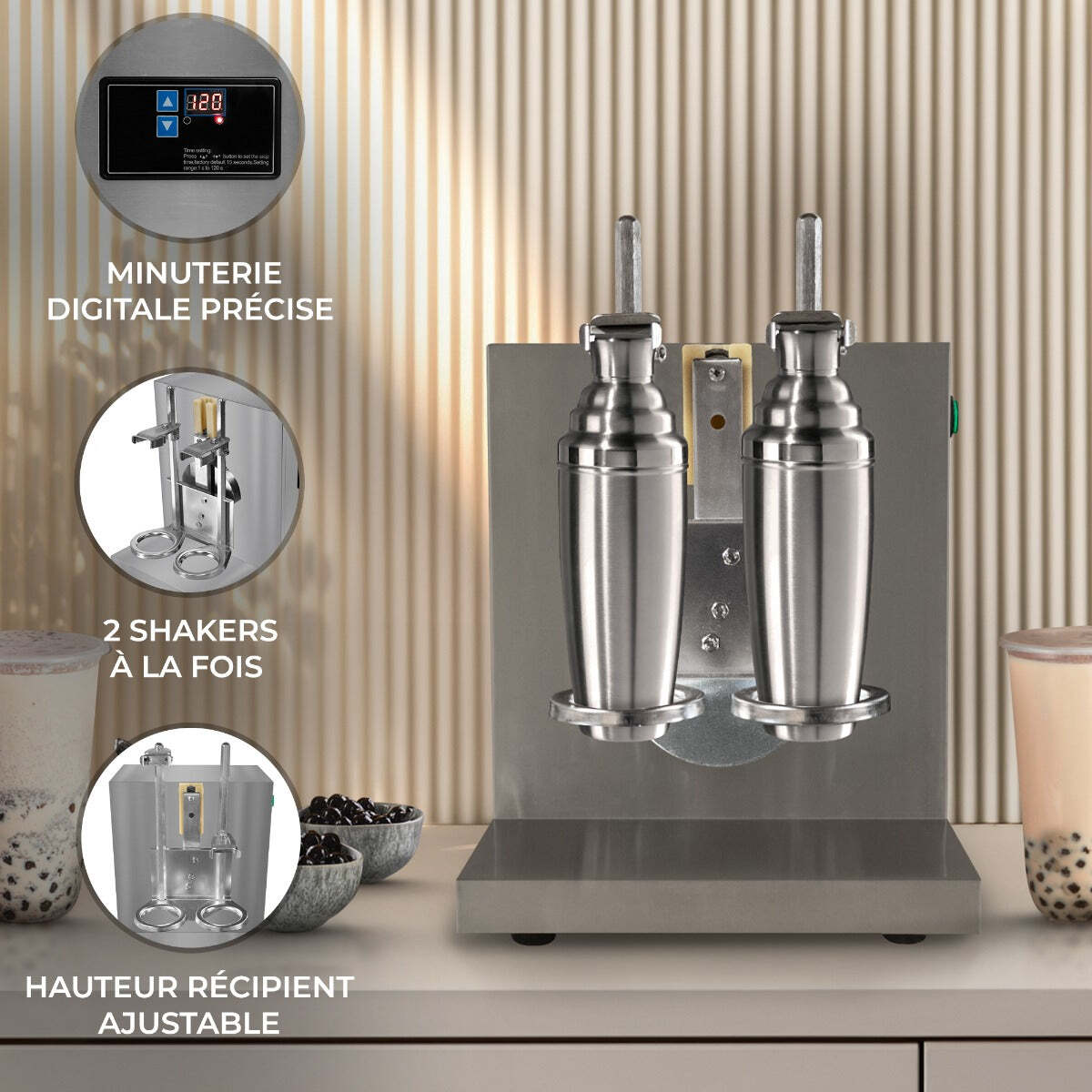 Shaker Bubble Tea Automatique en Inox - 120W 220V - 400 tours/min