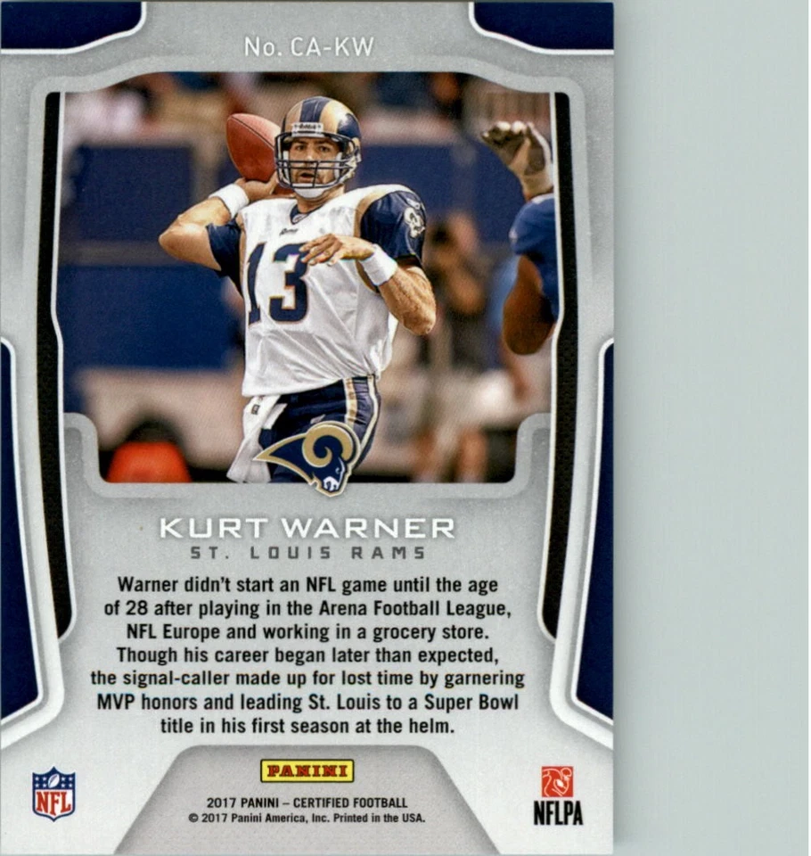2017 Certified Accomplishments #22 Kurt Warner - FB - Image 2 of 2